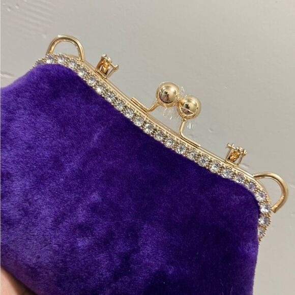 Purple Handmade Genuine Shearling Kisslock Top Handle bag/Shoulder Bag/Crossbody - Picture 13 of 16